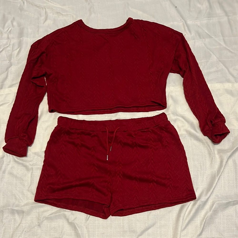 2 piece blood red crop top set